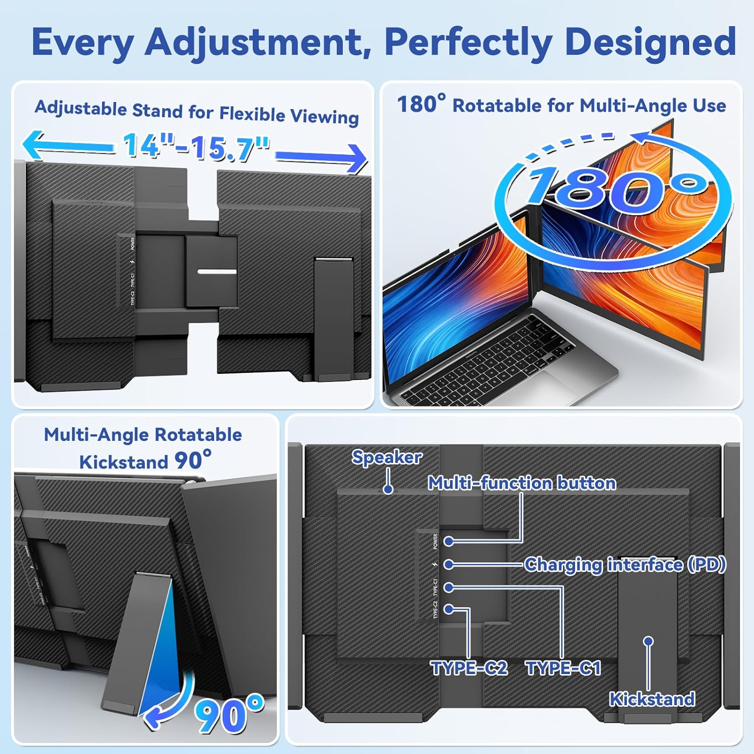 15,6" Extension d’écran pour Ordinateur Portable, Triple écran Portable IPS FHD 1080P Ultra-Fin