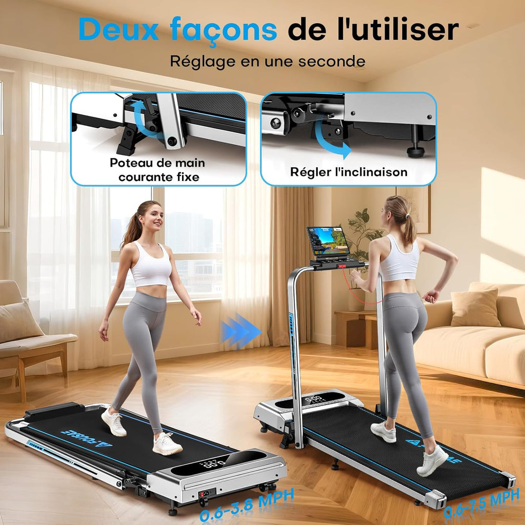 Tapis de Marche Pliable avec 12 Programmes HIIT Prédéfinis, Moteur Silencieux 2,75 CV, APP & Télécommande