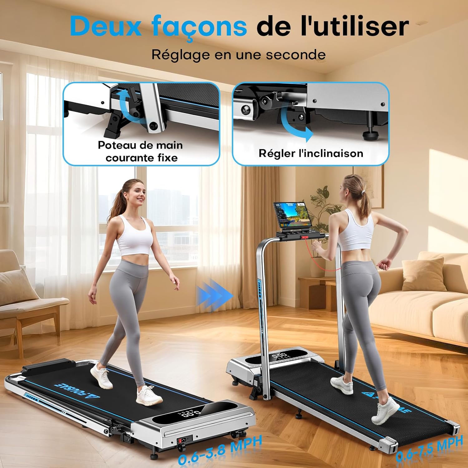 Tapis de Marche Pliable avec 12 Programmes HIIT Prédéfinis, Moteur Silencieux 2,75 CV, APP & Télécommande