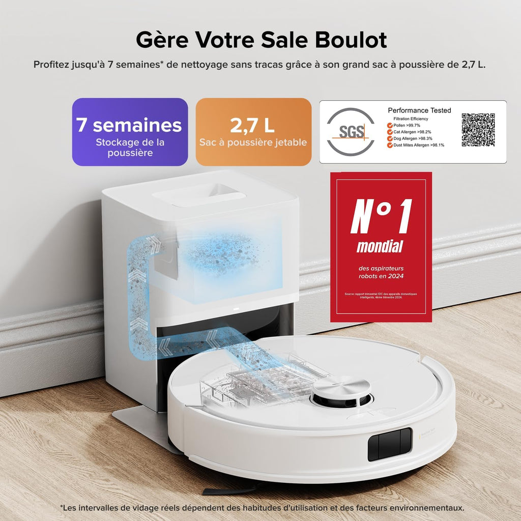 Q10 S5+ Set Aspirateur Robot Laveur avec Station, 10000 Pa Aspiration, Vidage Automatique