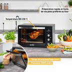 First Austria - Mini-Four 45L 2000W - Avec 4 hauteurs d'insertion, plaque, grille & tournebroche rotatif