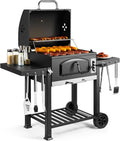 Barbecue au Charbon XL – avec Grille de Maintien au Chaud, Tablettes Rabattables, Thermomètre, Roues