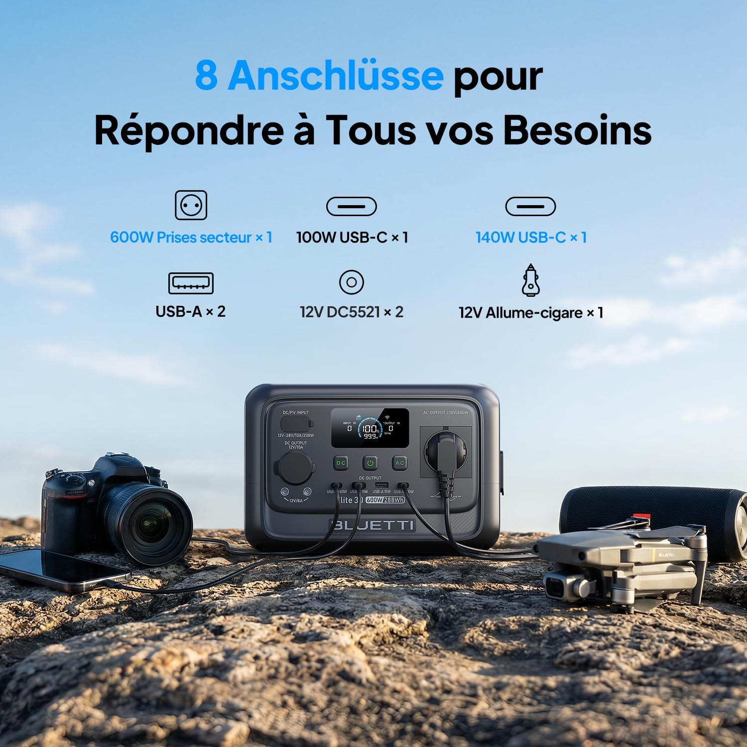 Elite 30 V2 Générateur Électrique Portable, 288Wh, 600W (Puissance de Surcharge 1500W)