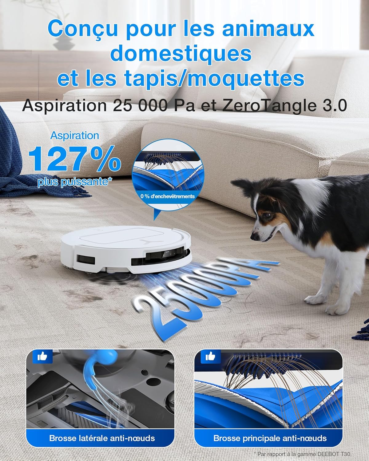 DEEBOT T50 Omni Gen3 Aspirateur Robot Laveur, 25 000 Pa, Brosse/Patin Extensibles