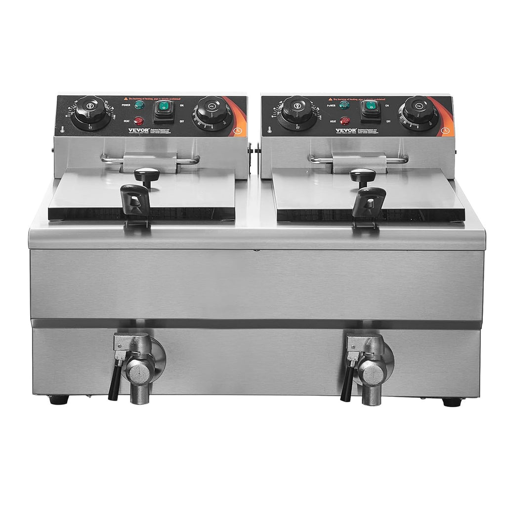 Friteuse Électrique Commerciale 11L x 2 Cuves 3000W x 2 Friteuse à Huile en Inox avec 2 Paniers