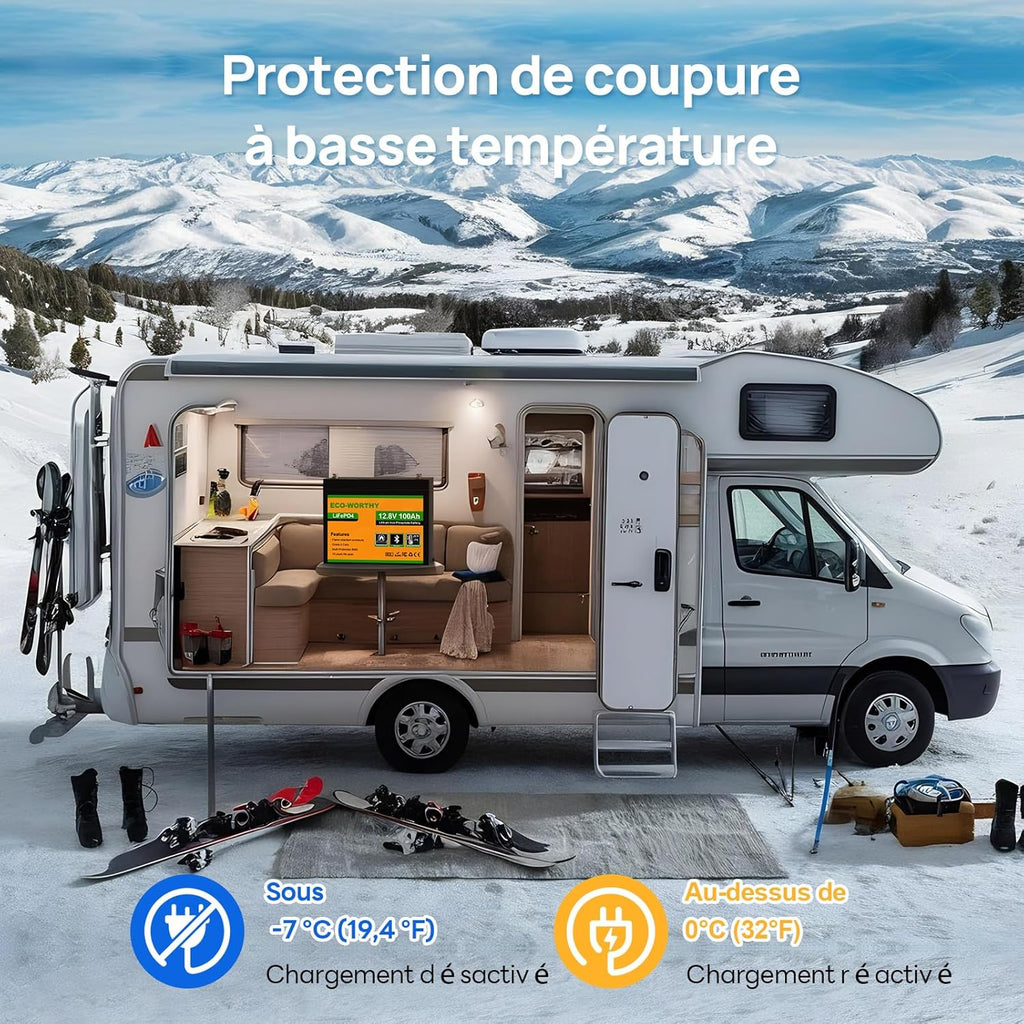 Bluetooth Batterie Lithium 12V 100AH avec Protection de BMS et de Basse Température