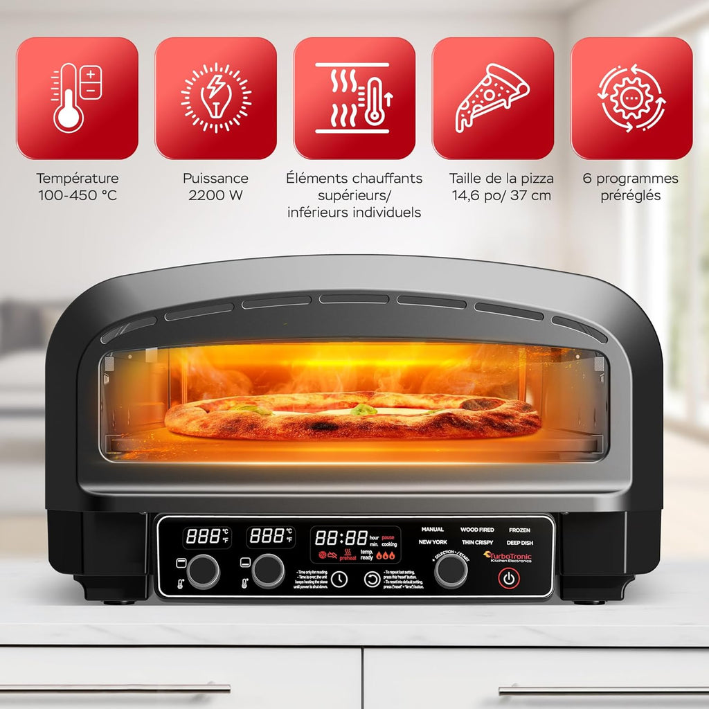 Four à pizza électrique, 450°C, Pierre incluse, 2200W, Intérieur/Extérieur