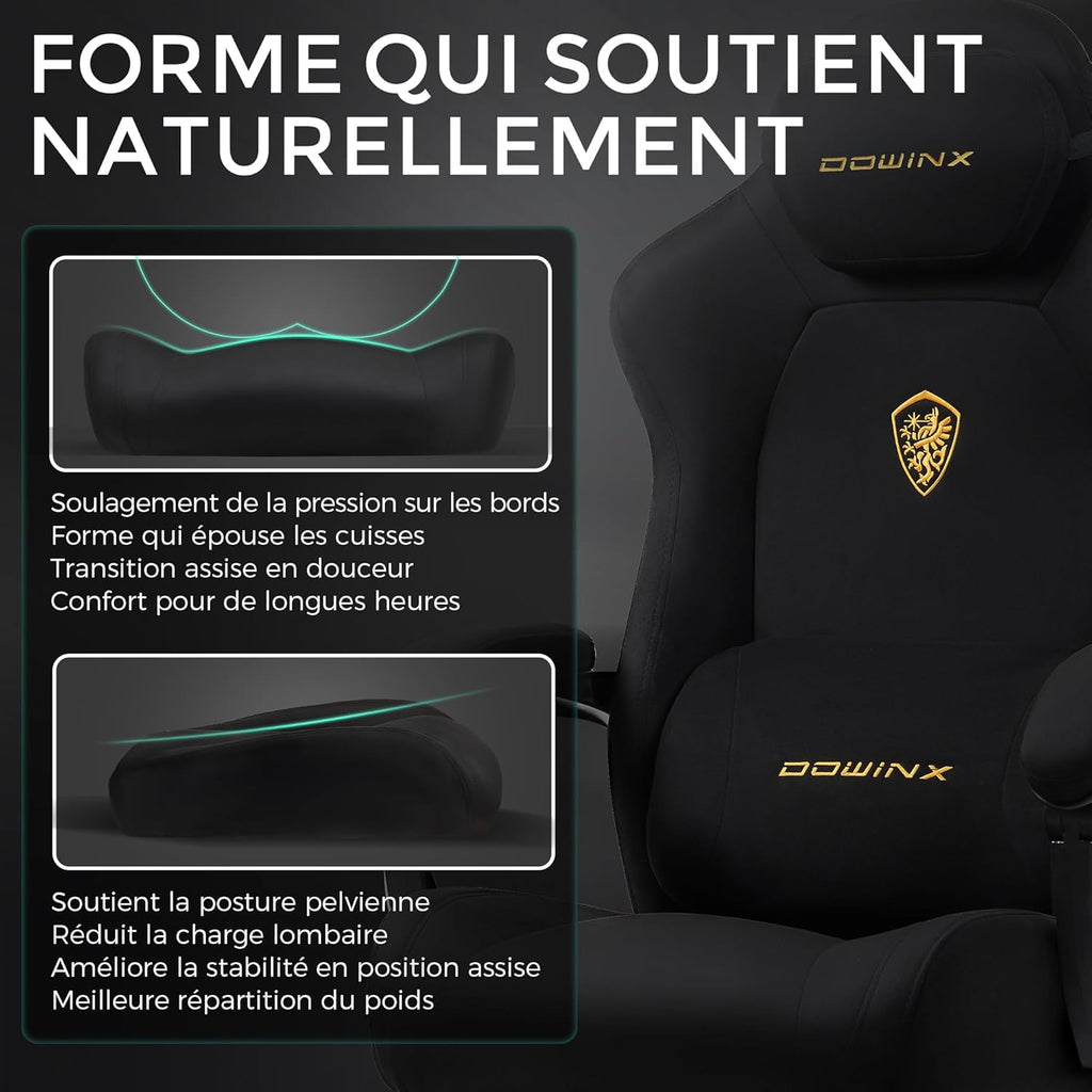 Chaise Gaming Ergonomique avec Coussin Lombaire Réglable, Repose-Pieds Rétractable, Accoudoirs Réglables