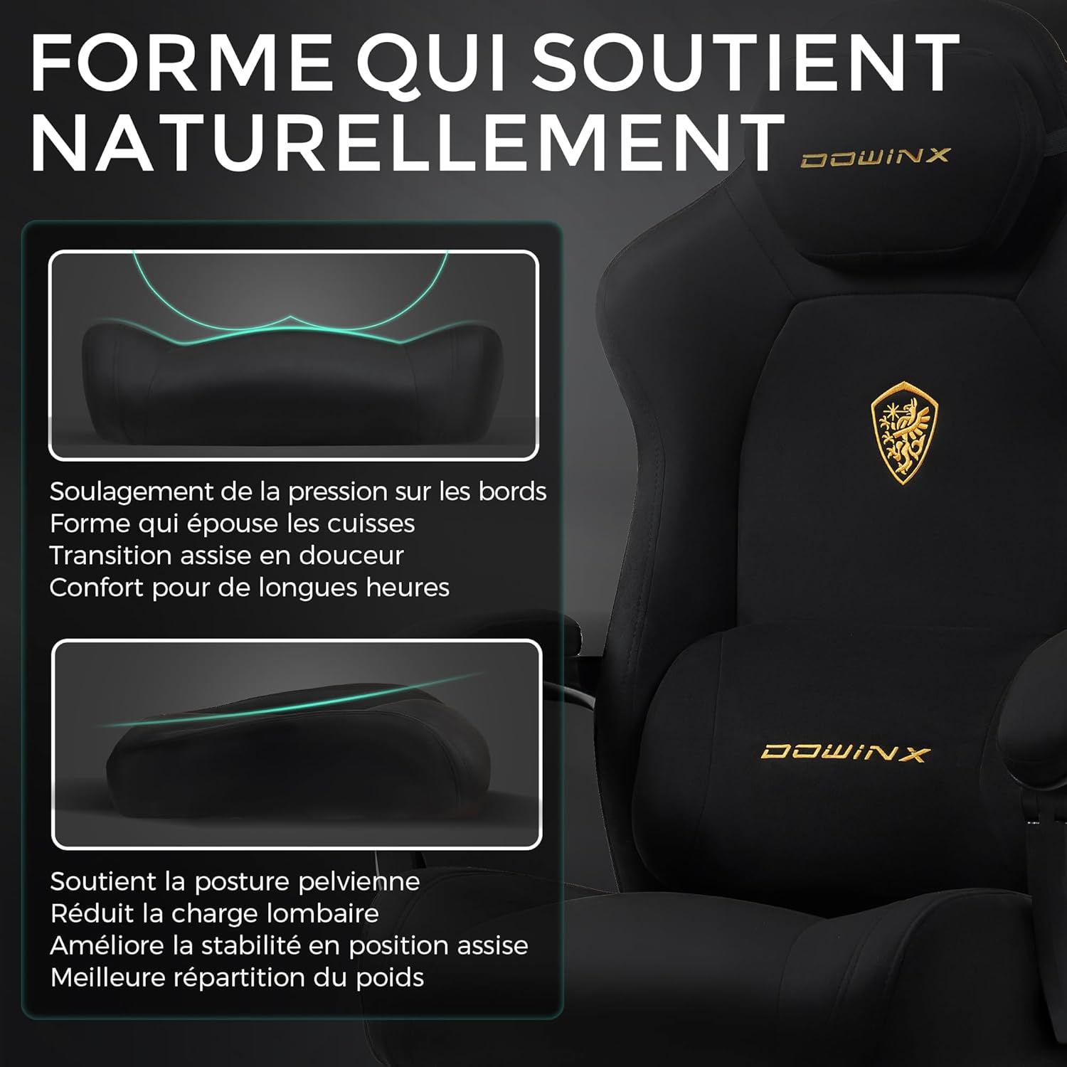 Chaise Gaming Ergonomique avec Coussin Lombaire Réglable, Repose-Pieds Rétractable, Accoudoirs Réglables