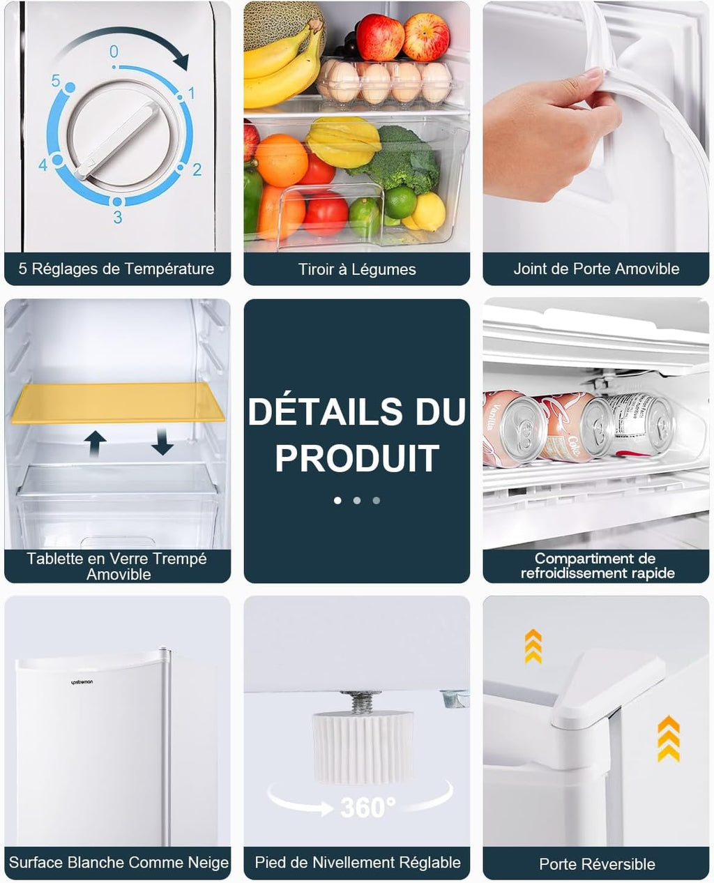 Petit Frigo BR321 avec Congélateur de 91L, Bac à Légumes, Thermostat Réglable