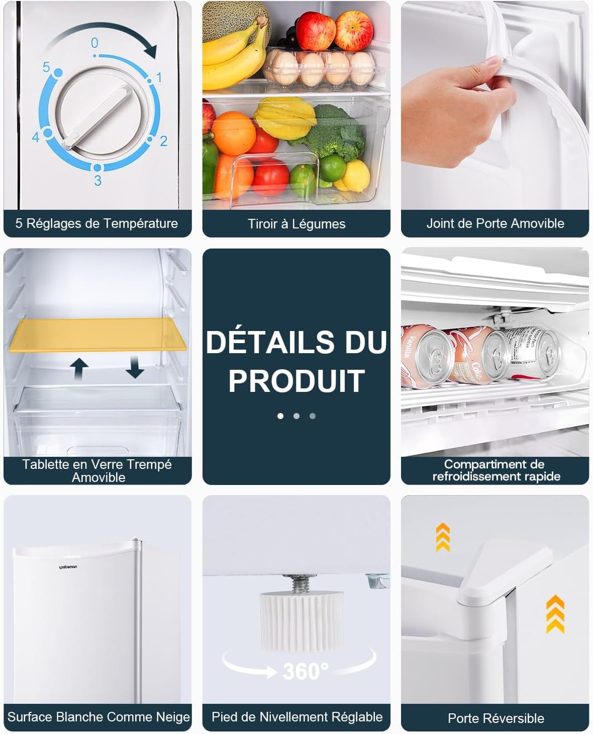 Petit Frigo BR321 avec Congélateur de 91L, Bac à Légumes, Thermostat Réglable