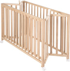Lit Bébé Pliant en Hêtre "Fold Up" 60x120 cm - avec Roulettes à Freins - Naturel
