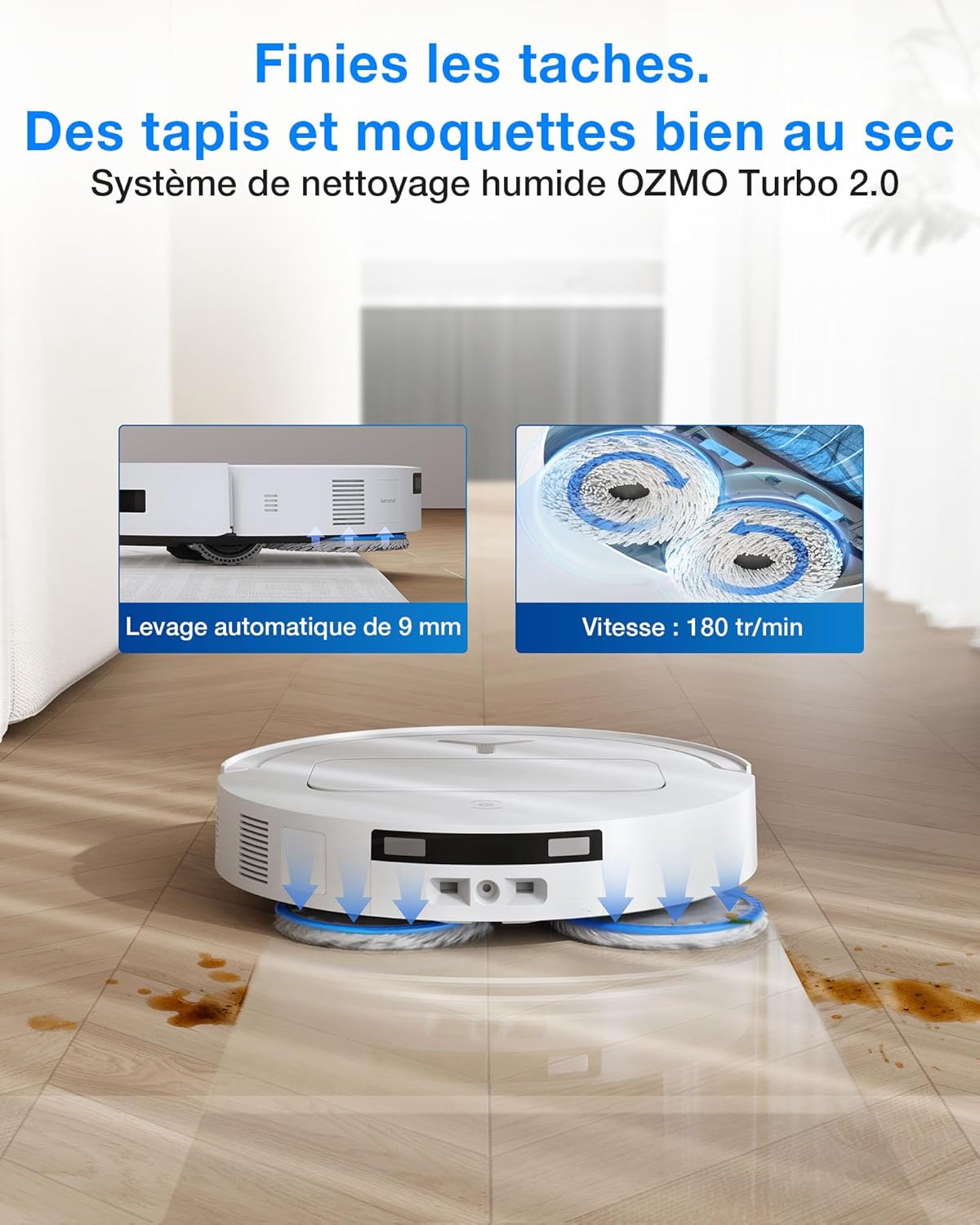DEEBOT T50 Omni Gen3 Aspirateur Robot Laveur, 25 000 Pa, Brosse/Patin Extensibles