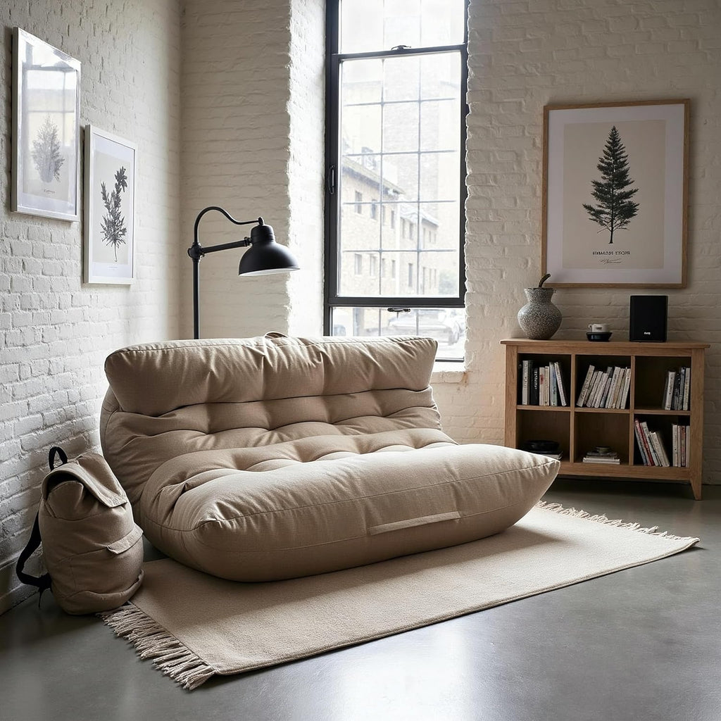 Fauteuil Pouf Salon Moderne – Pouffe Géant XXL pour 2 Personnes avec Remplissage - Gris