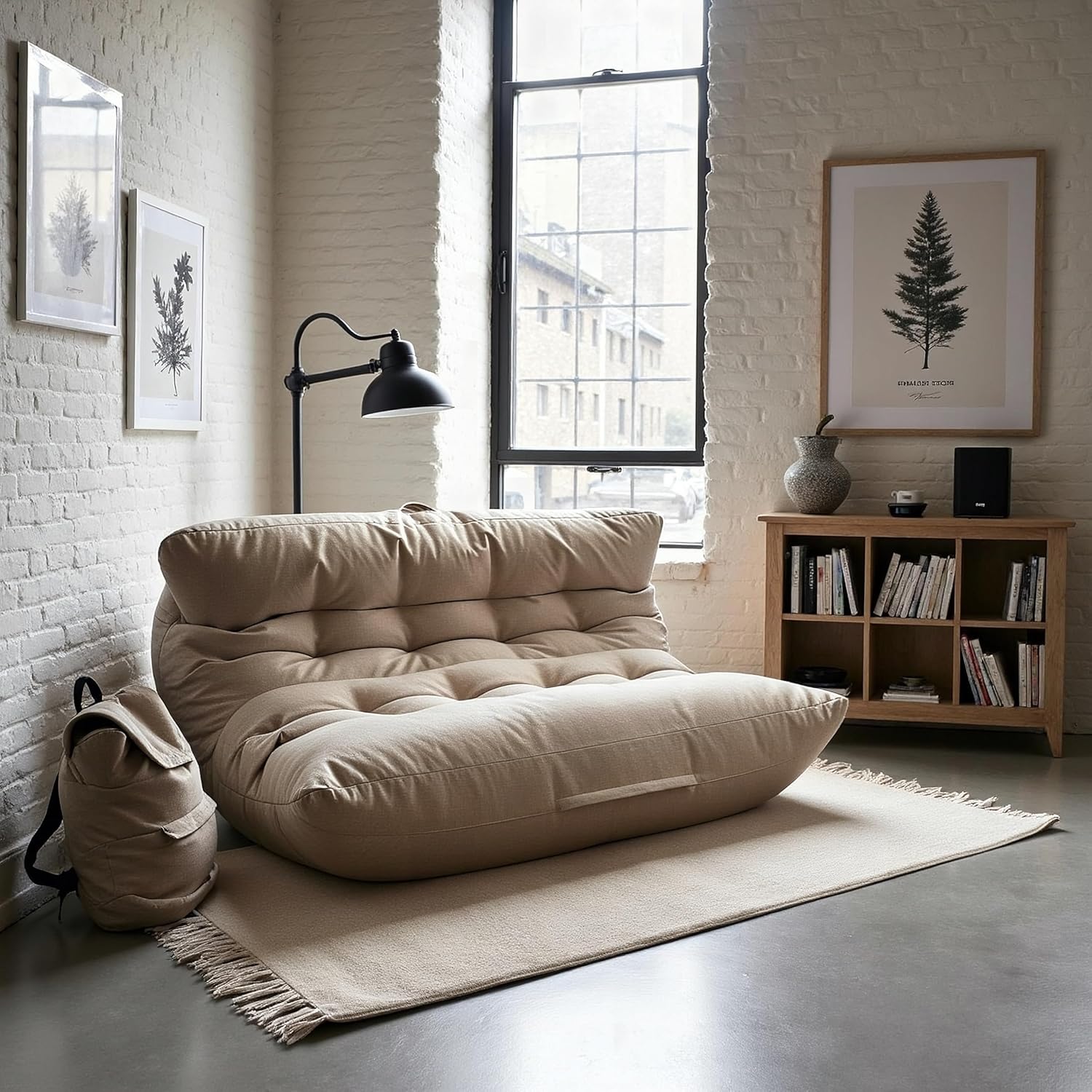 Fauteuil Pouf Salon Moderne – Pouffe Géant XXL pour 2 Personnes avec Remplissage - Gris