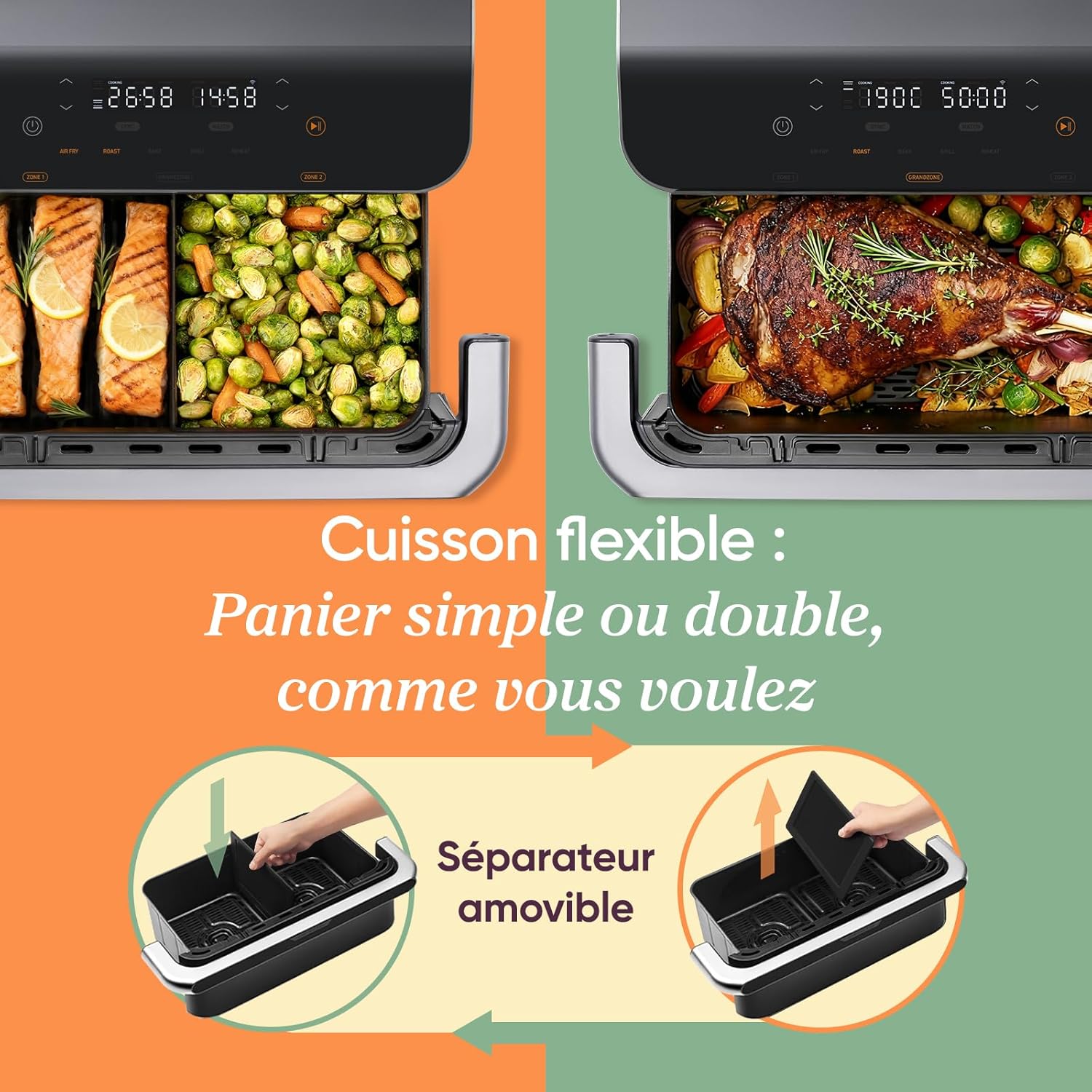 Air Fryer 10L Twinfry, Friteuse sans Huile Double Résistance, 5-en-1, Noir