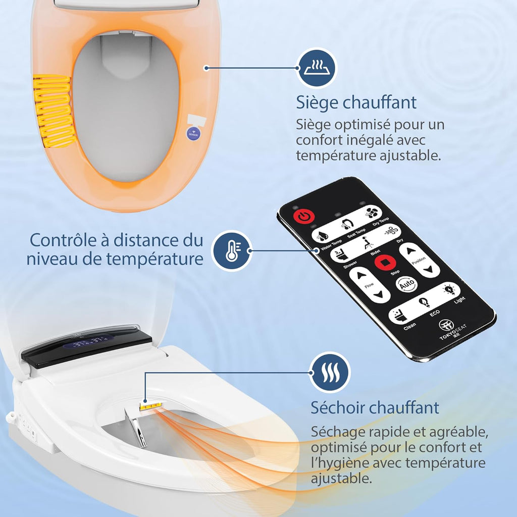Abattant WC Japonais Electrique Lavant Séchant avec Chauffante et Innovante, Bidet WC eau chaude