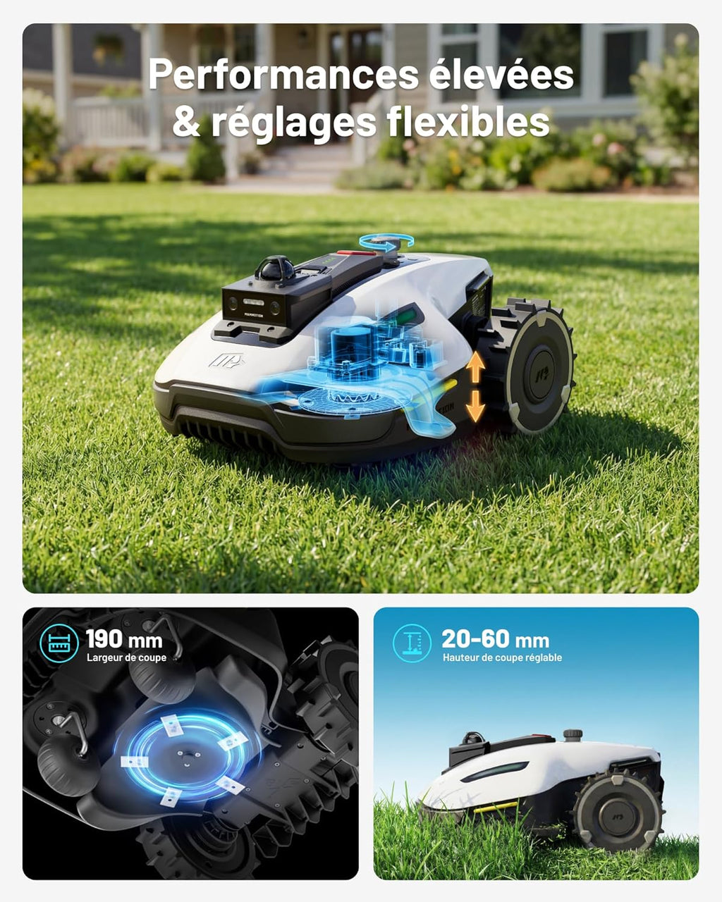 YUKA Mini 2 800 LiDAR Robot Tondeuse sans Fil Périmétrique - caméra avec Pilotage par IA