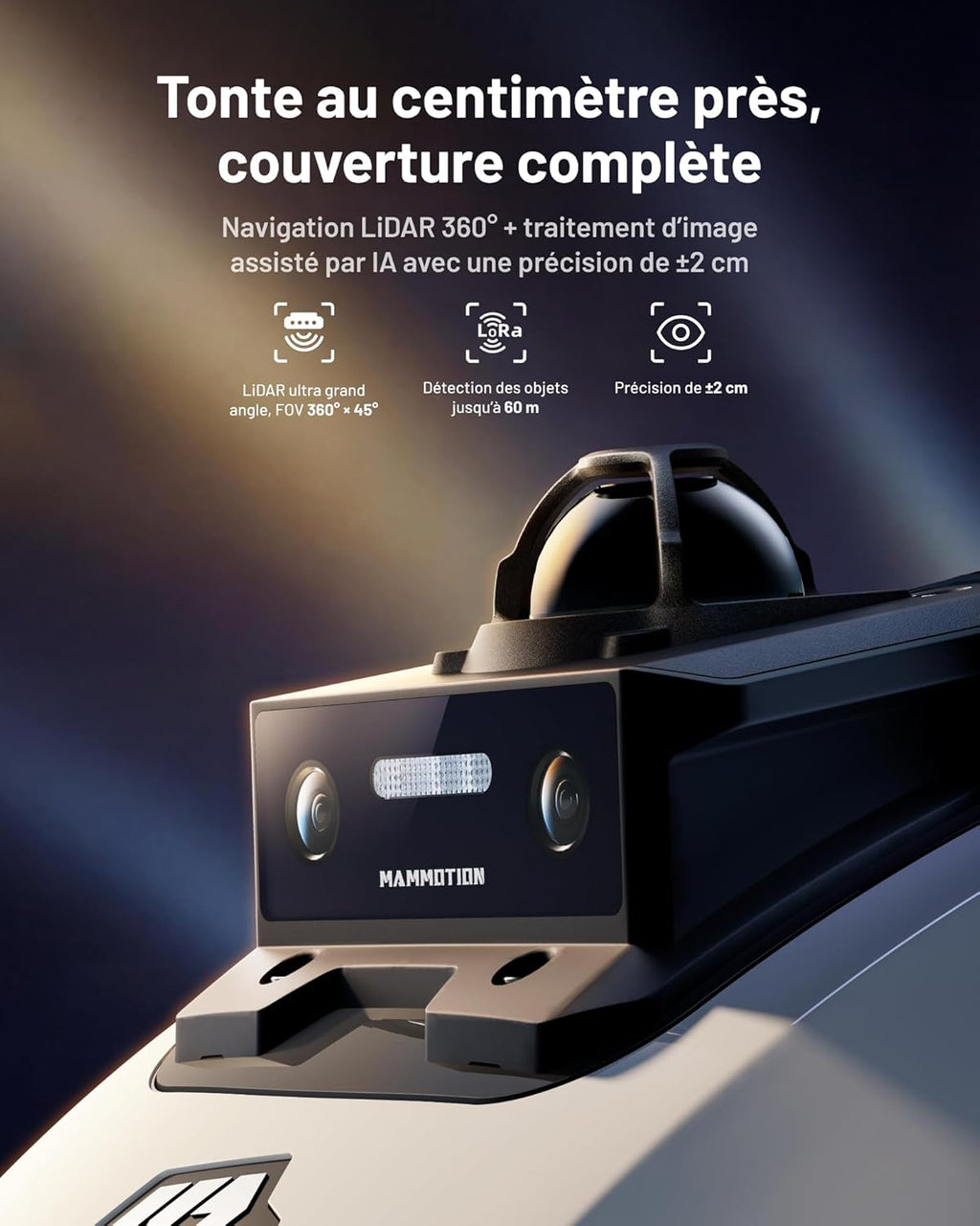 YUKA Mini 2 800 LiDAR Robot Tondeuse sans Fil Périmétrique - caméra avec Pilotage par IA