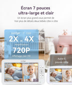 BM01 Babyphone - 2 Caméras 1080P, 7″ Écran Divisé, Moniteur Bébé sans WiFi, PTZ à Distance