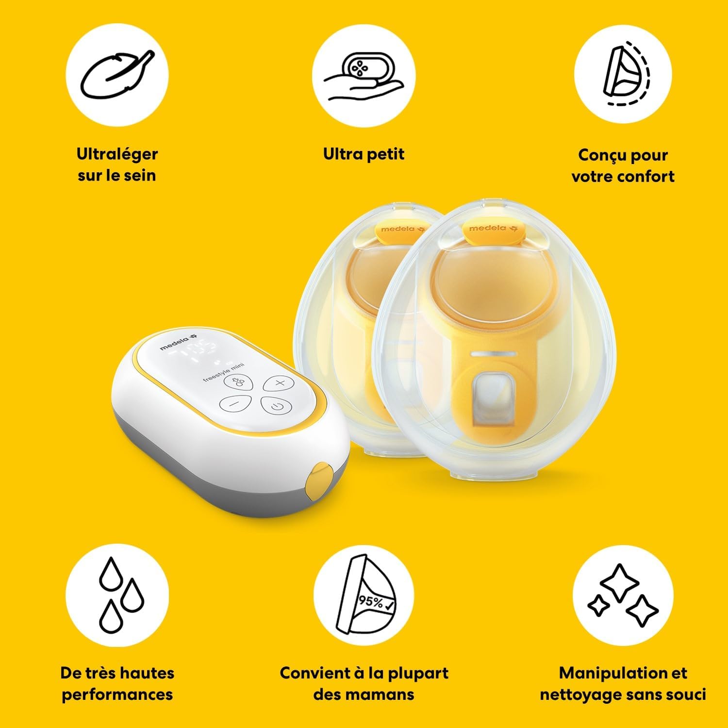 Tire-lait double électrique Freestyle Mini Hands-Free avec collecteurs mains libres et batterie rechargeable