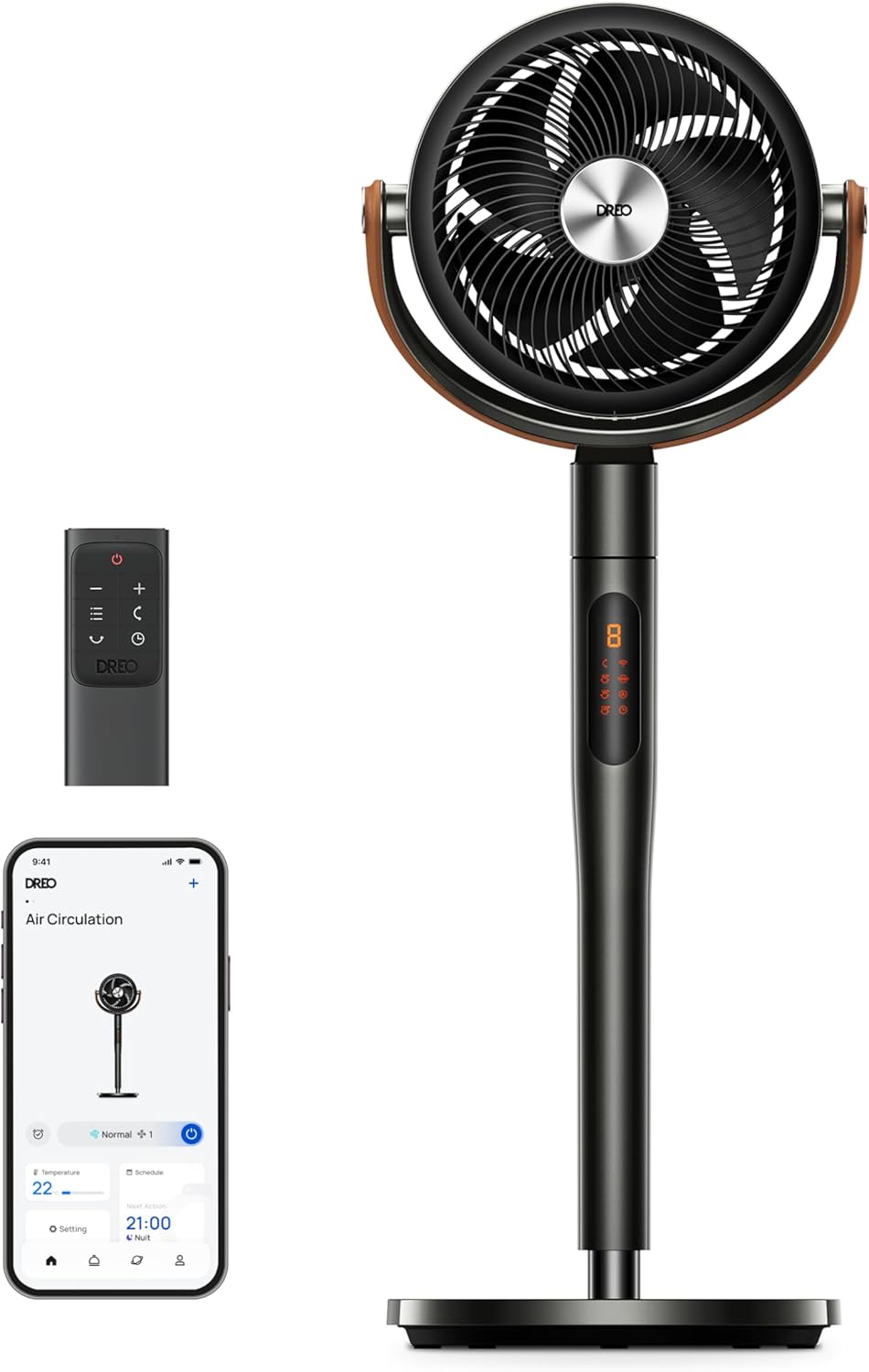 Smart Ventilateur sur Pied 25dB Silencieux, avec Télécommande, 6 Modes, 8 Vitesses, Compatible avec Alexa