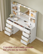 Kailyn Collection - Coiffeuse avec Miroir LED, Multiprise, 9 Tiroirs, RDT141WB02