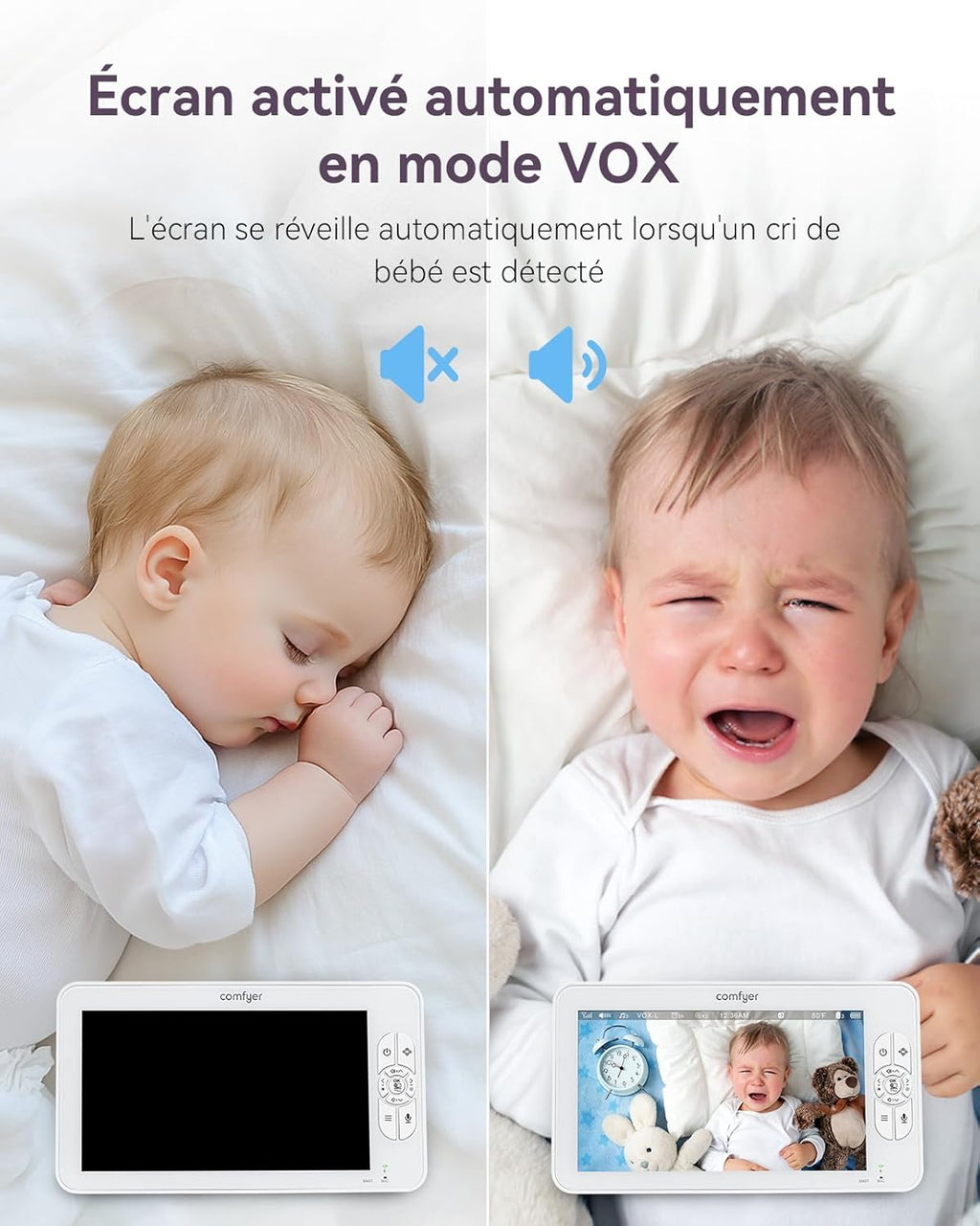 BM01 Babyphone - 2 Caméras 1080P, 7″ Écran Divisé, Moniteur Bébé sans WiFi, PTZ à Distance