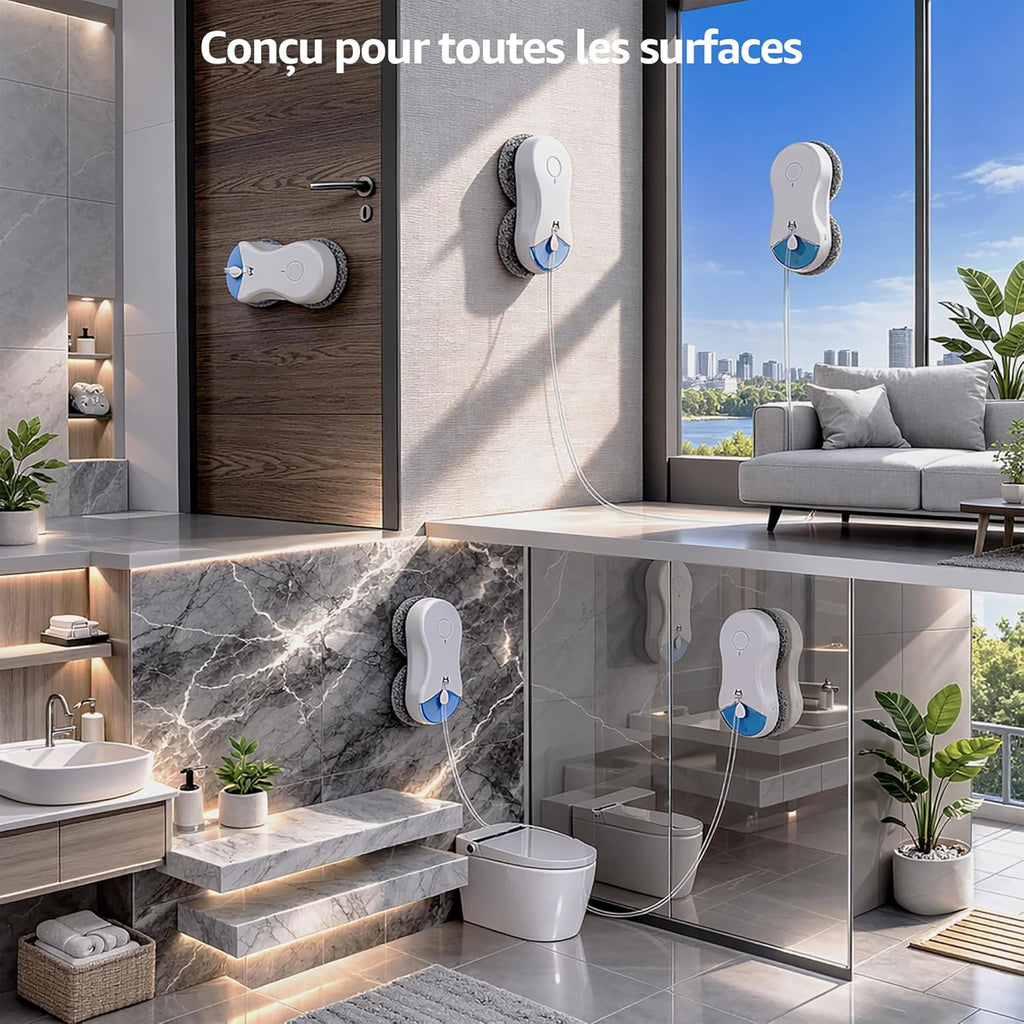 S55 Pro Robot Nettoyeur de Vitres 6500Pa, Robot Laveur Vitre avec Patins 3D Flottants, Pulvérisation HydroJet
