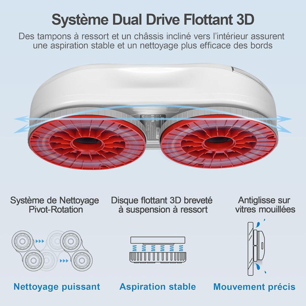 S55 Pro Robot Nettoyeur de Vitres 6500Pa, Robot Laveur Vitre avec Patins 3D Flottants, Pulvérisation HydroJet