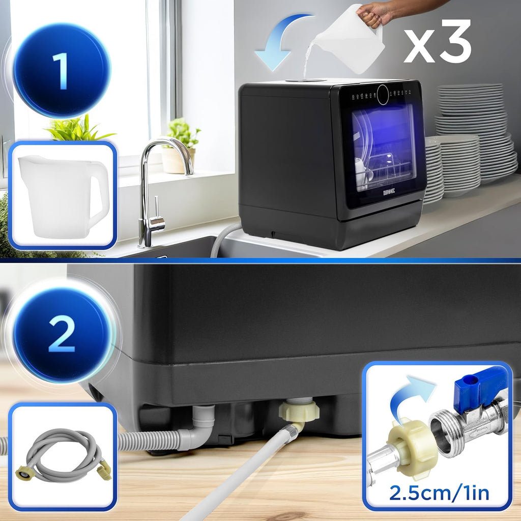 DW5 BK Lave-vaisselle de table 950W lave vaisselle posable, 7 programmes de lavage, séchage efficace