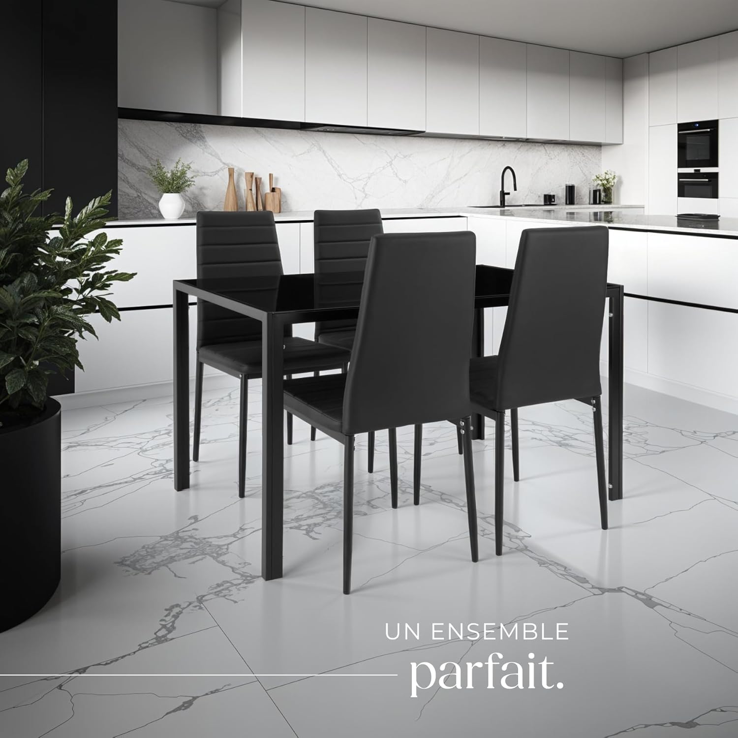 Ensemble Table Salle à Manger avec 4 Chaises Design - Noir