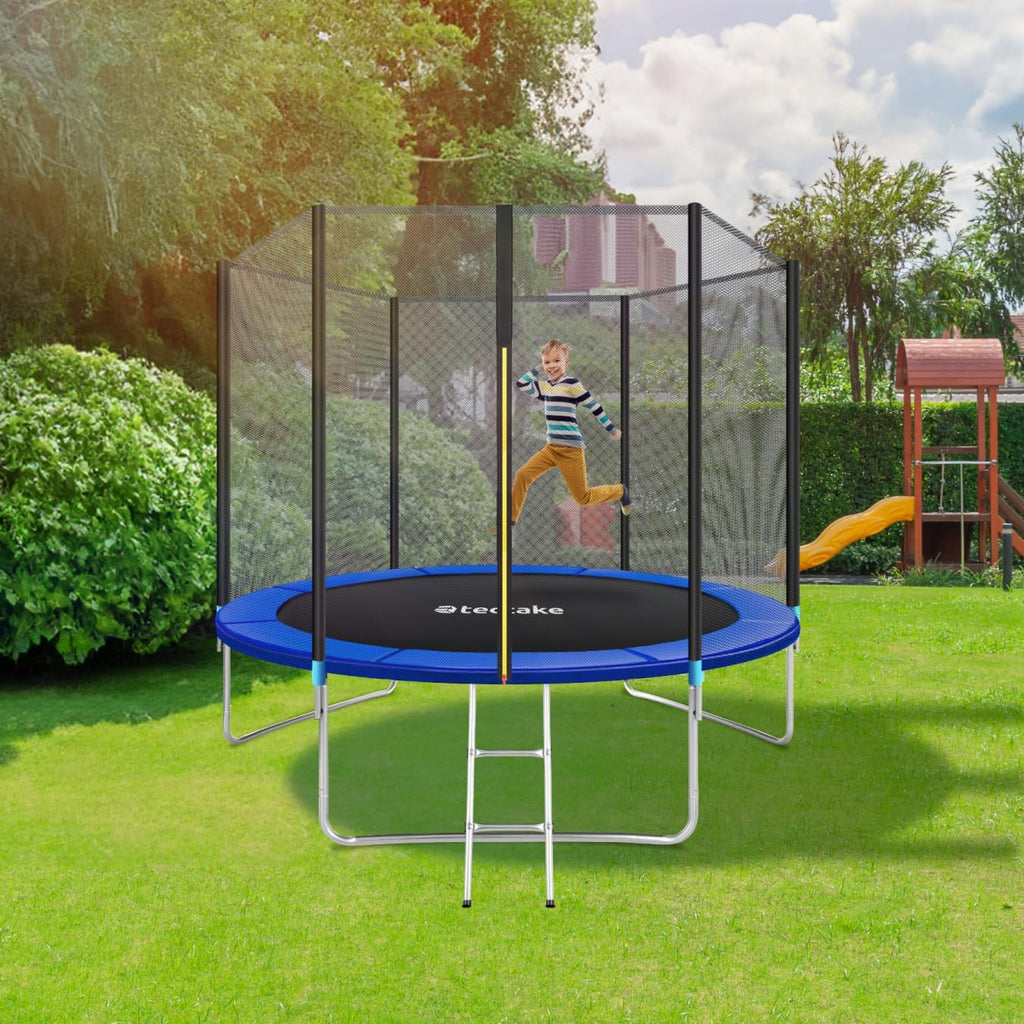 Trampoline de Jardin Extérieur Rond avec Échelle, Filet de Protection & Tour rembourré