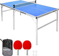 Table de Ping Pong Bleu, 182x91cm, Facile à Transporter, 2 Raquettes + 4 Balles