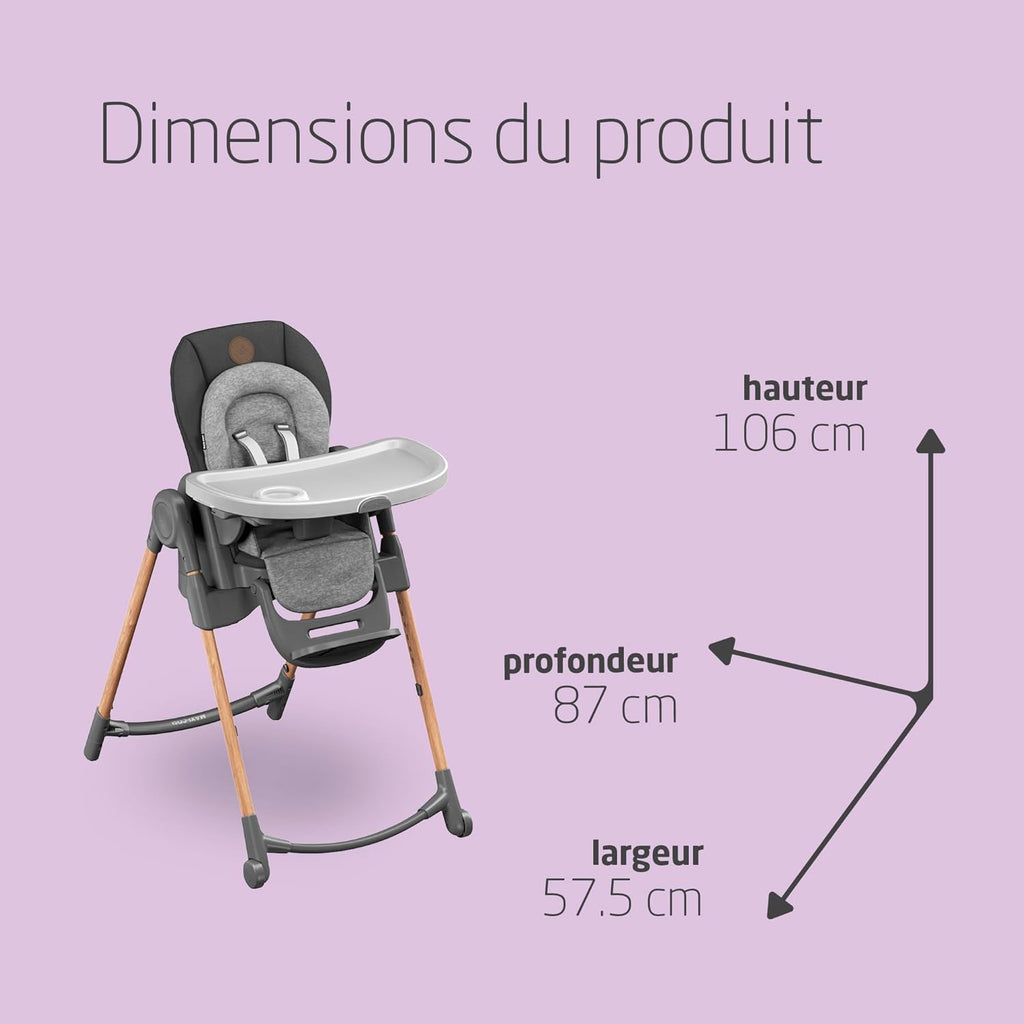 Minla Chaise Haute Bébé Evolutive, Chaise Haute Bébé, 9 Hauteurs Réglables, 5 Différentes Inclinaisons, Pliage compact