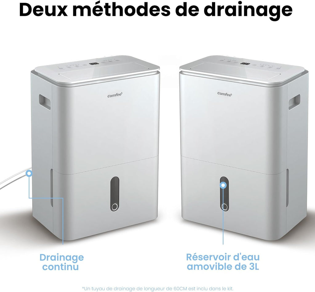 Déshumidificateur Easy Dry 20L/jour, 4 Modes, Deshumidificateur d'air Connecté, Réservoire 3L