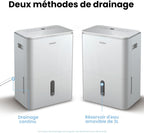 Déshumidificateur Easy Dry 20L/jour, 4 Modes, Deshumidificateur d'air Connecté, Réservoire 3L
