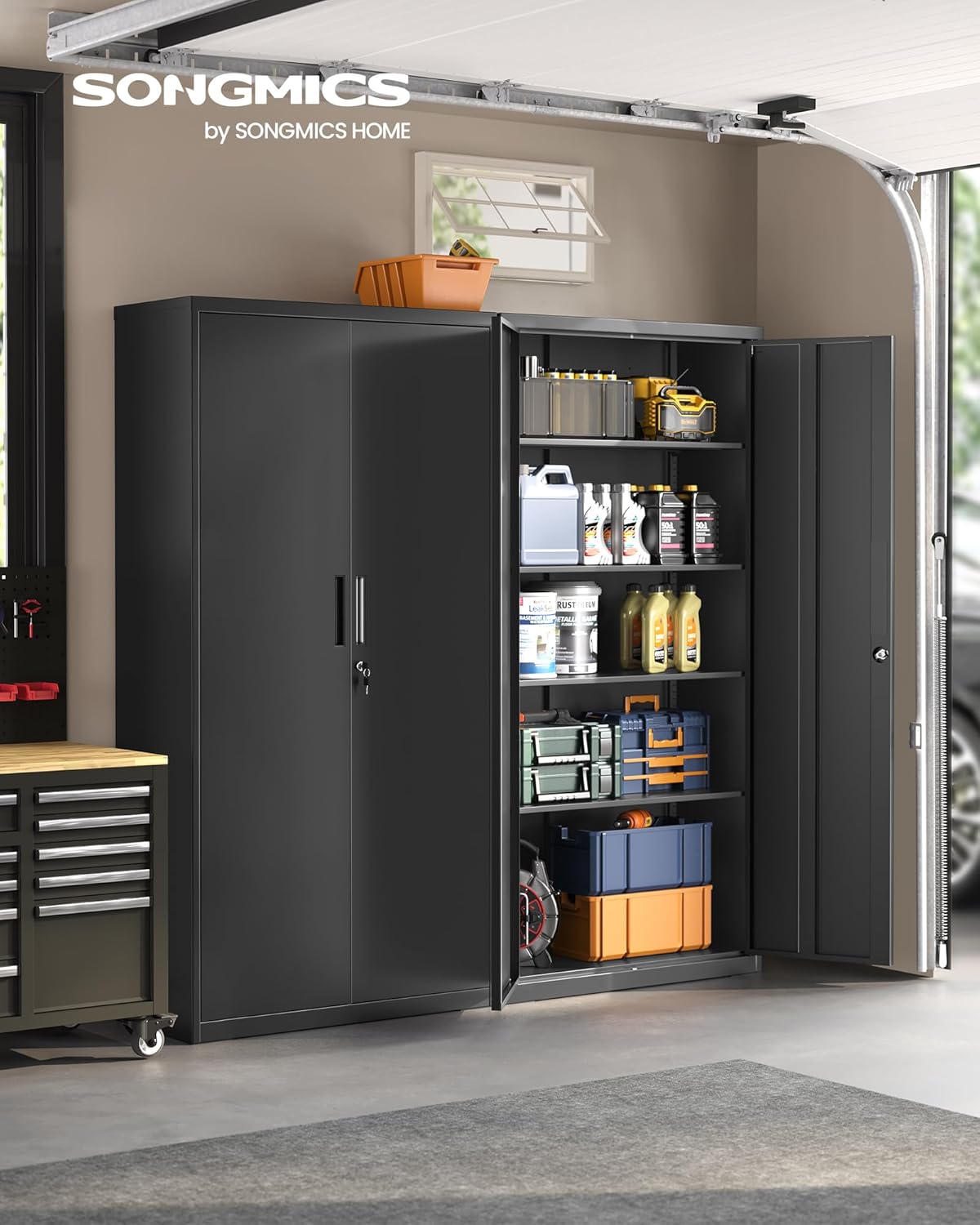 Meuble de Rangement Bureau, 5 Niveaux, Doubles Portes, Serrure, OMC015B01