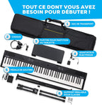 Piano Numérique 88 Touches avec 480 Sons, Haut-Parleurs, Sac de Transport, Support, Casque
