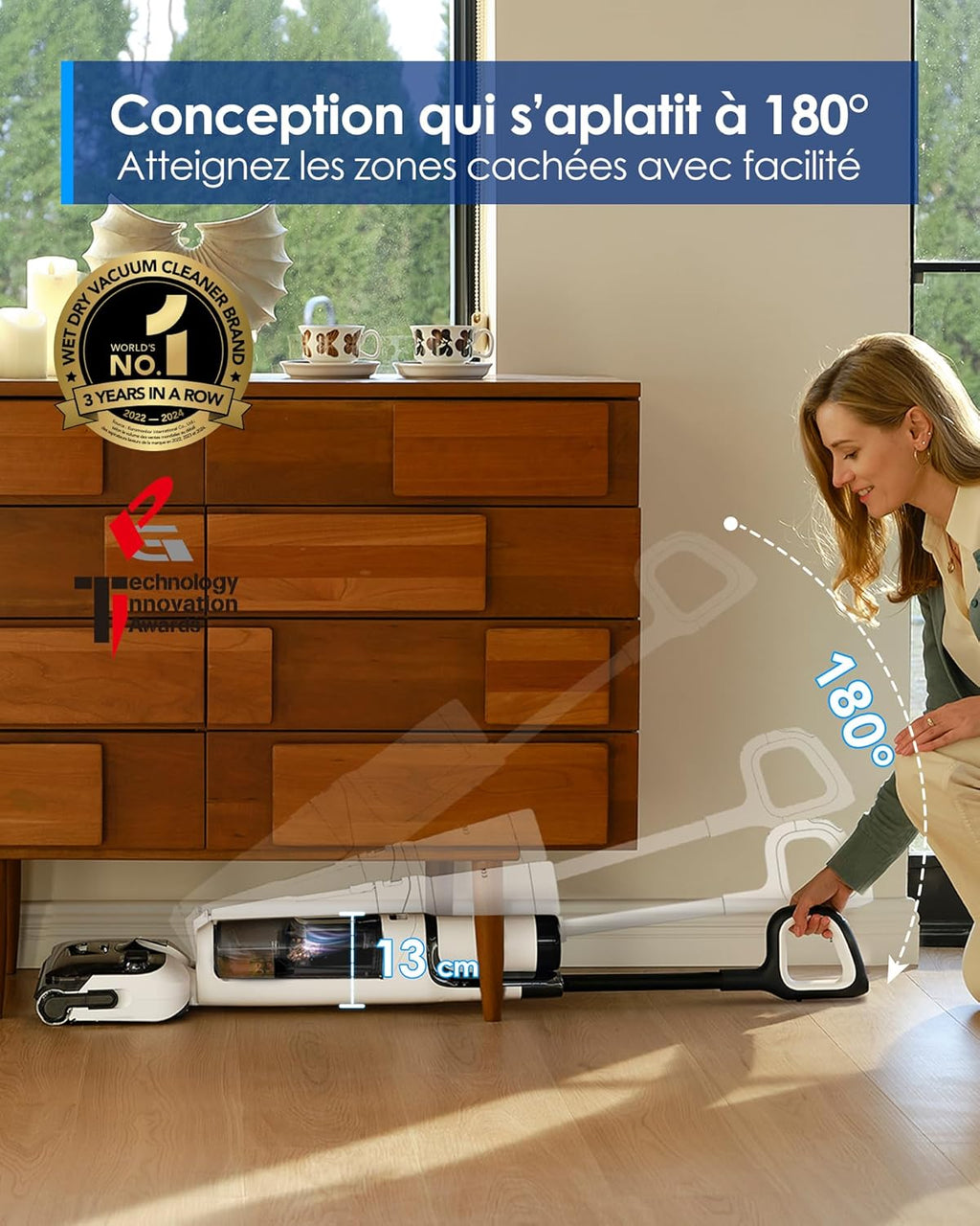 Floor One Stretch S6 Aspirateur Laveur, portée à Plat 180°, Nettoyage Deux Bords