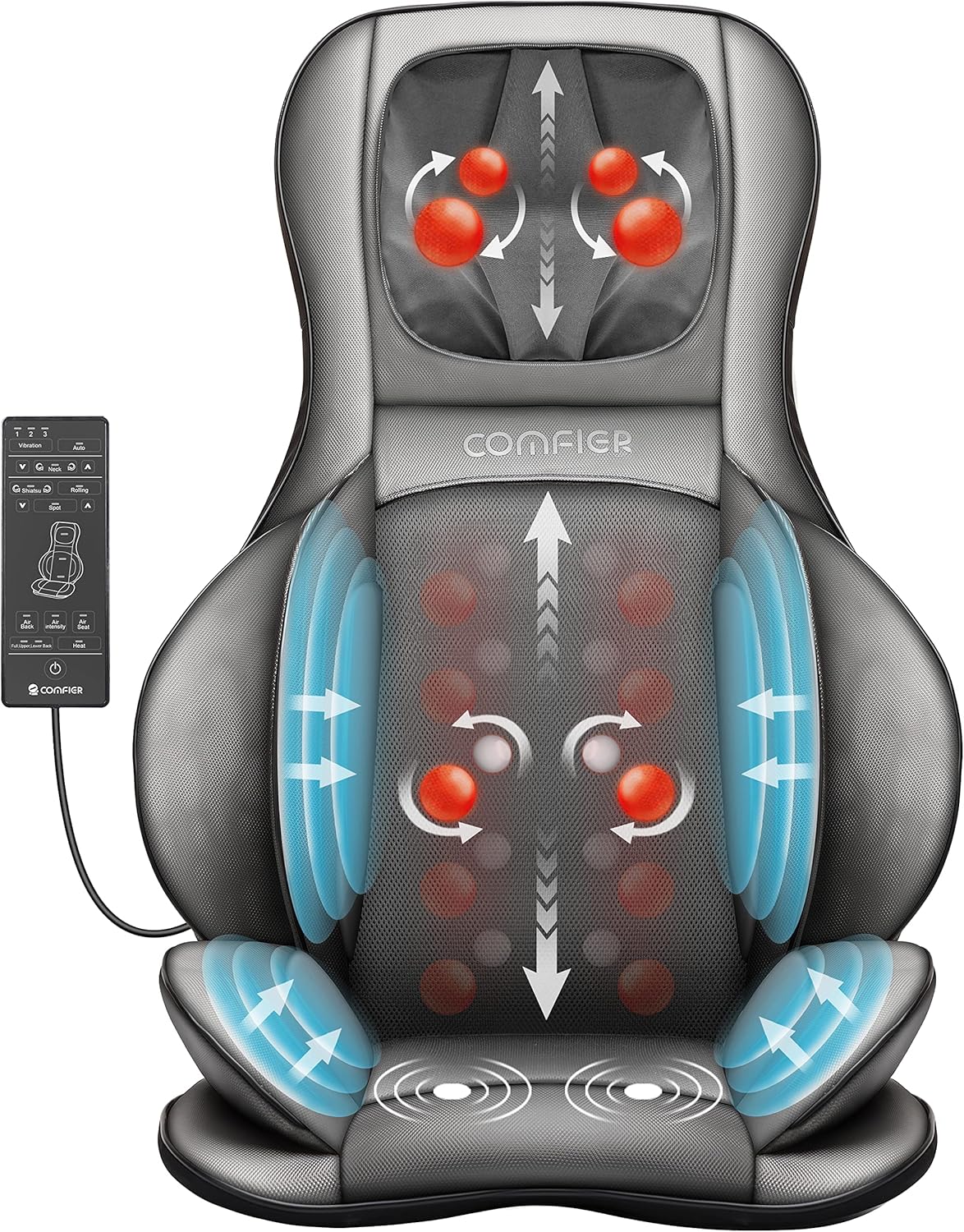 Siège Massant Shiatsu avec Compression et Roulement - Masseur de Dos avec Chaleur