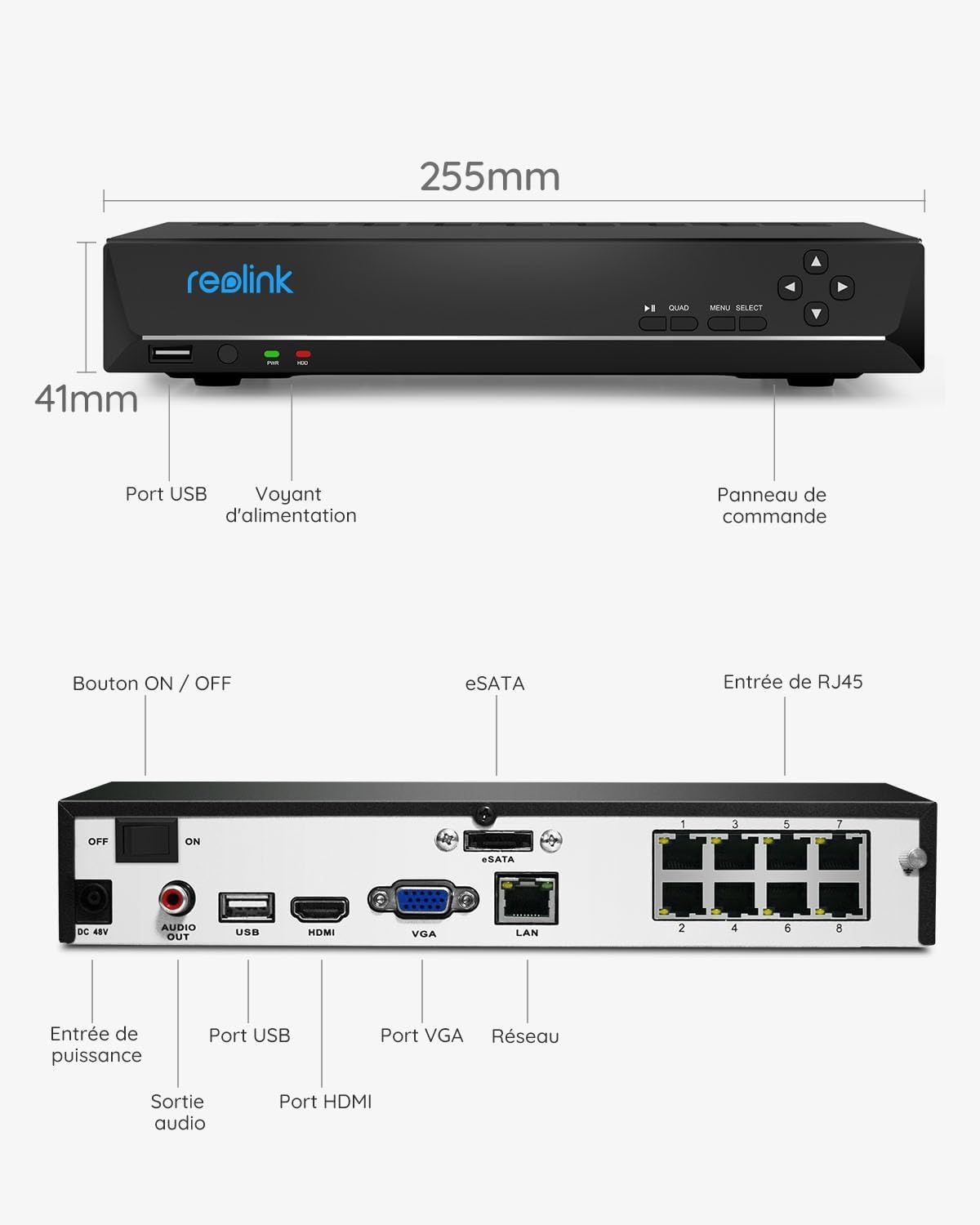 4K PoE NVR 8 Canaux Caméra de Sécurité à Domicile Enregistrement de Vidéo avec Disque Dur de 2TO, RLN8-410