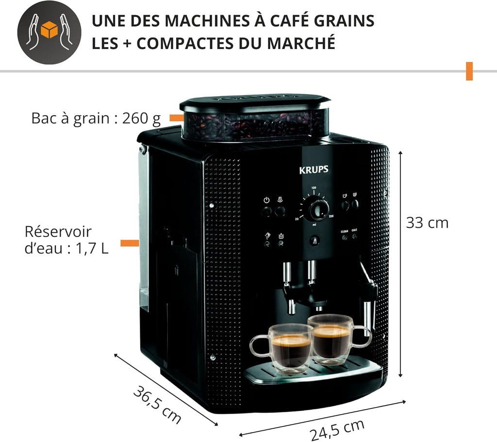 Machine à café grain, Nettoyage automatique, Buse vapeur pour Cappuccino, YY8125FD, Noir