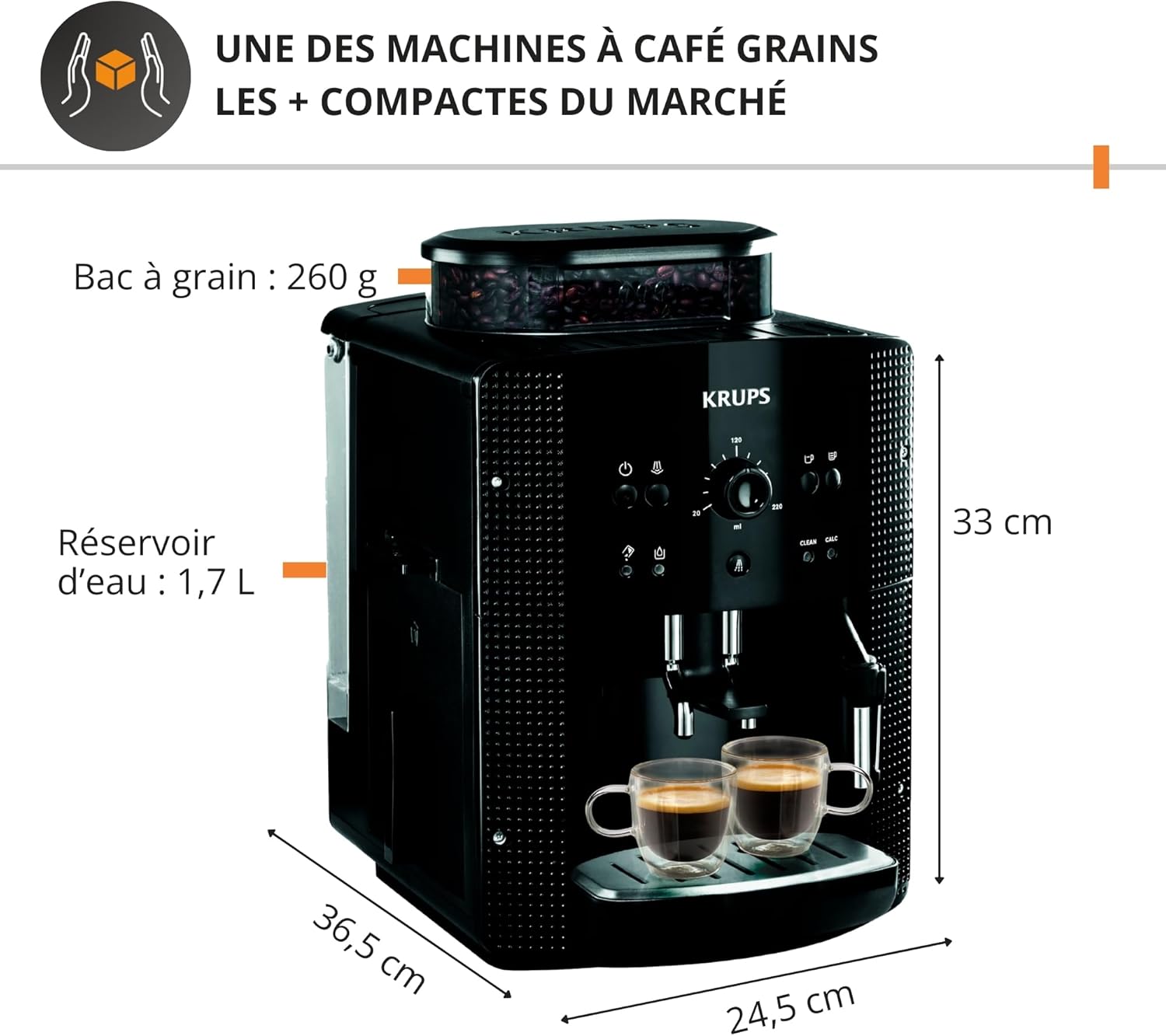 Machine à café grain, Nettoyage automatique, Buse vapeur pour Cappuccino, YY8125FD, Noir