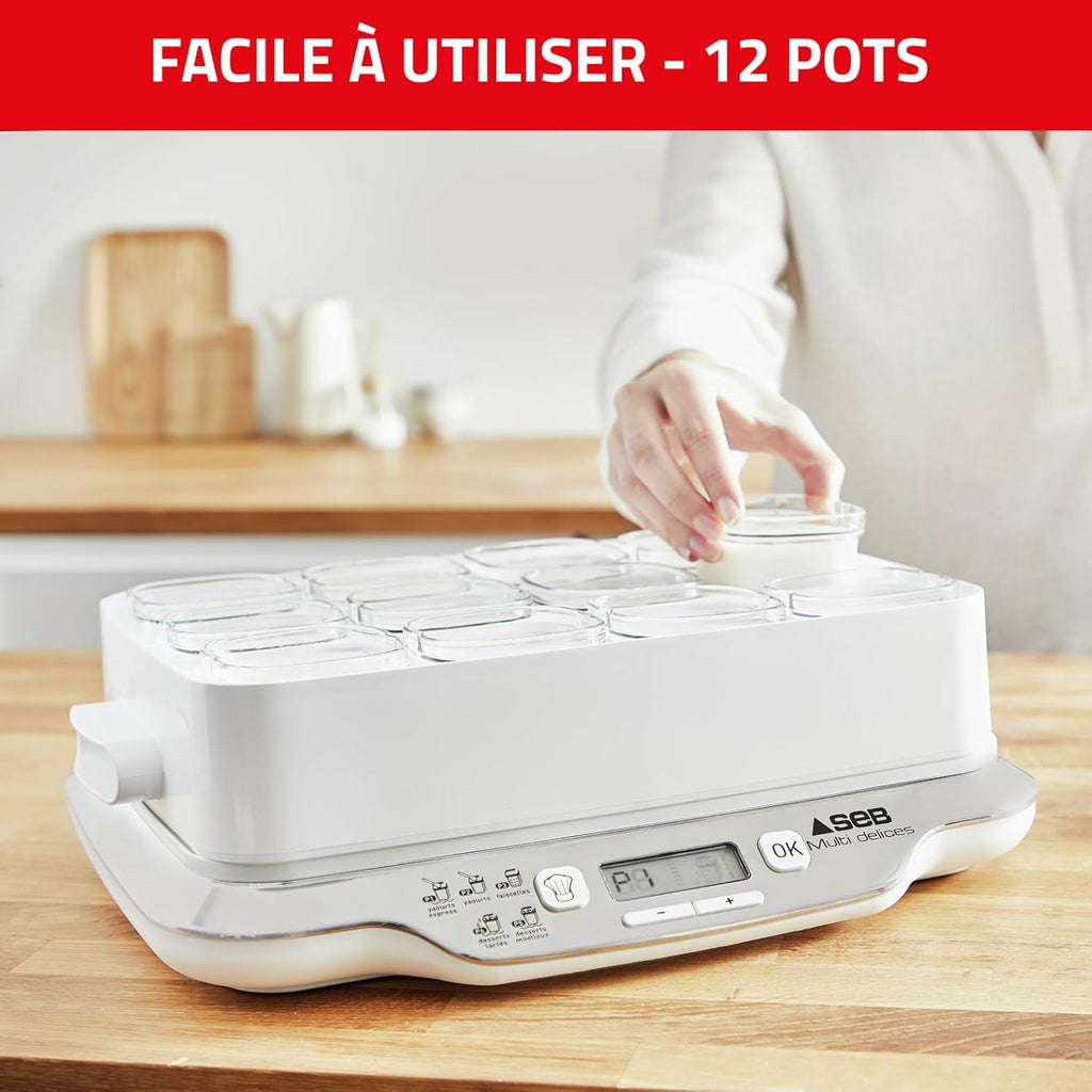 Multi Délices, Express Yaourtière 12 pots verre 140 ml, 5 programmes automatiques, YG661500