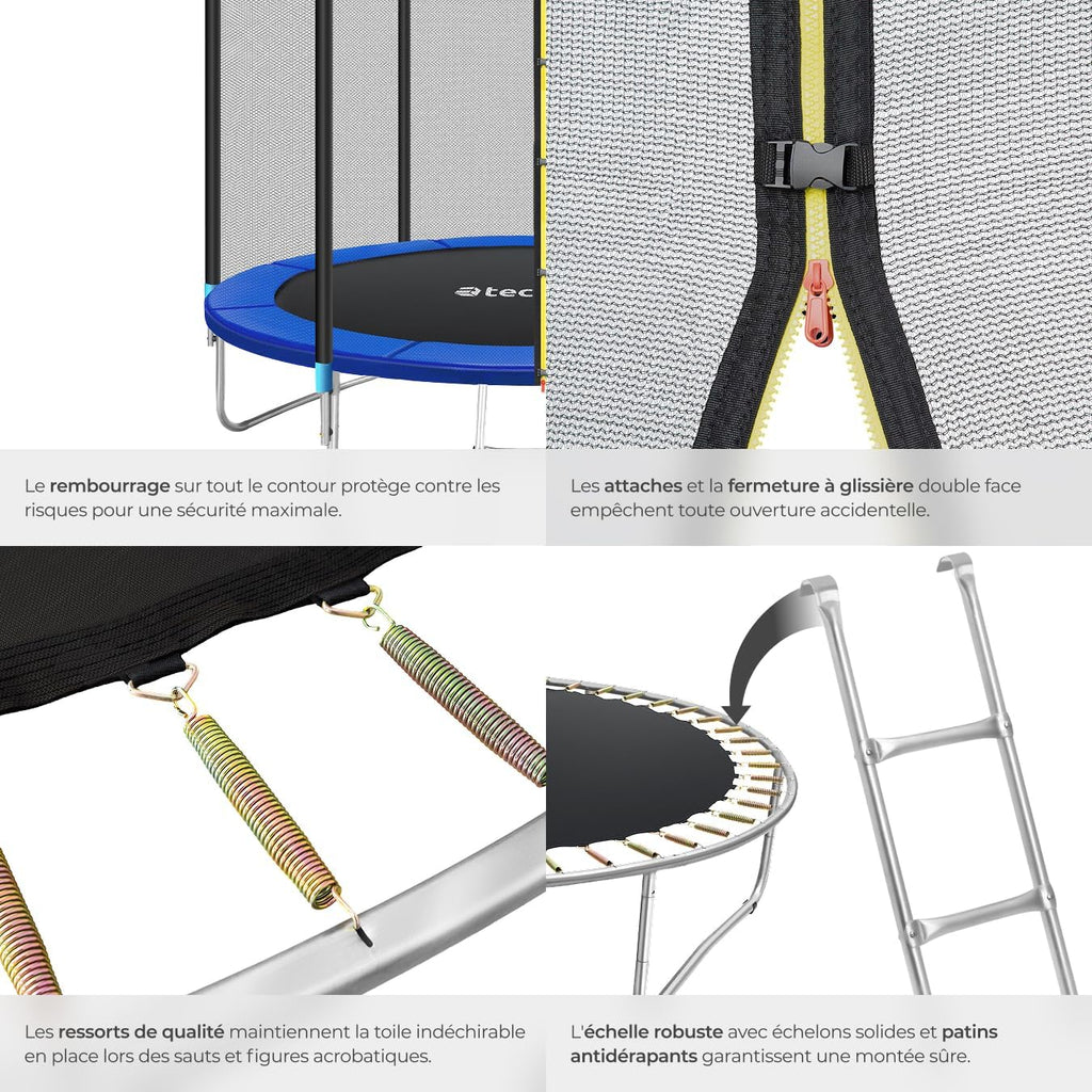 Trampoline de Jardin Extérieur Rond avec Échelle, Filet de Protection & Tour rembourré