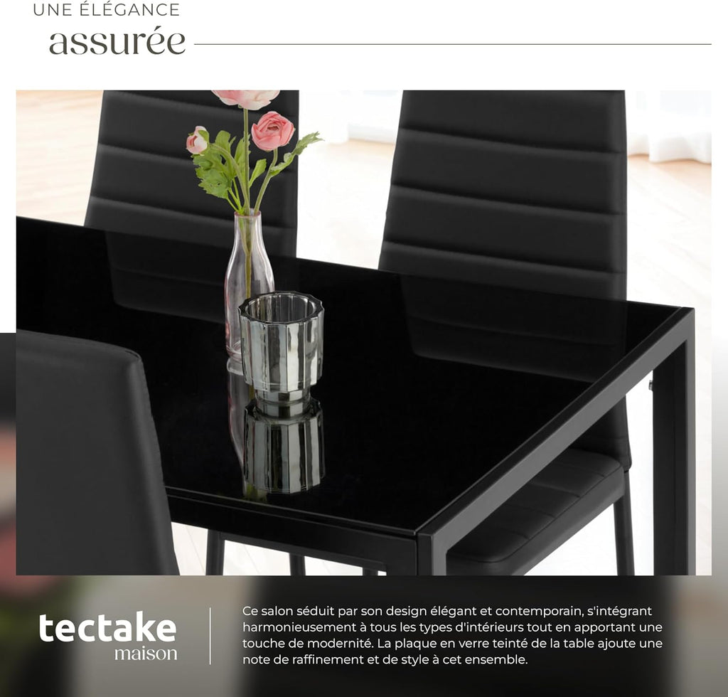 Ensemble Table Salle à Manger avec 4 Chaises Design - Noir