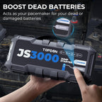 JS3000 Demarreur Batterie Voiture 3000A/24000mAh Jump Starter Moteurs, Lampe Poche LED intégrée