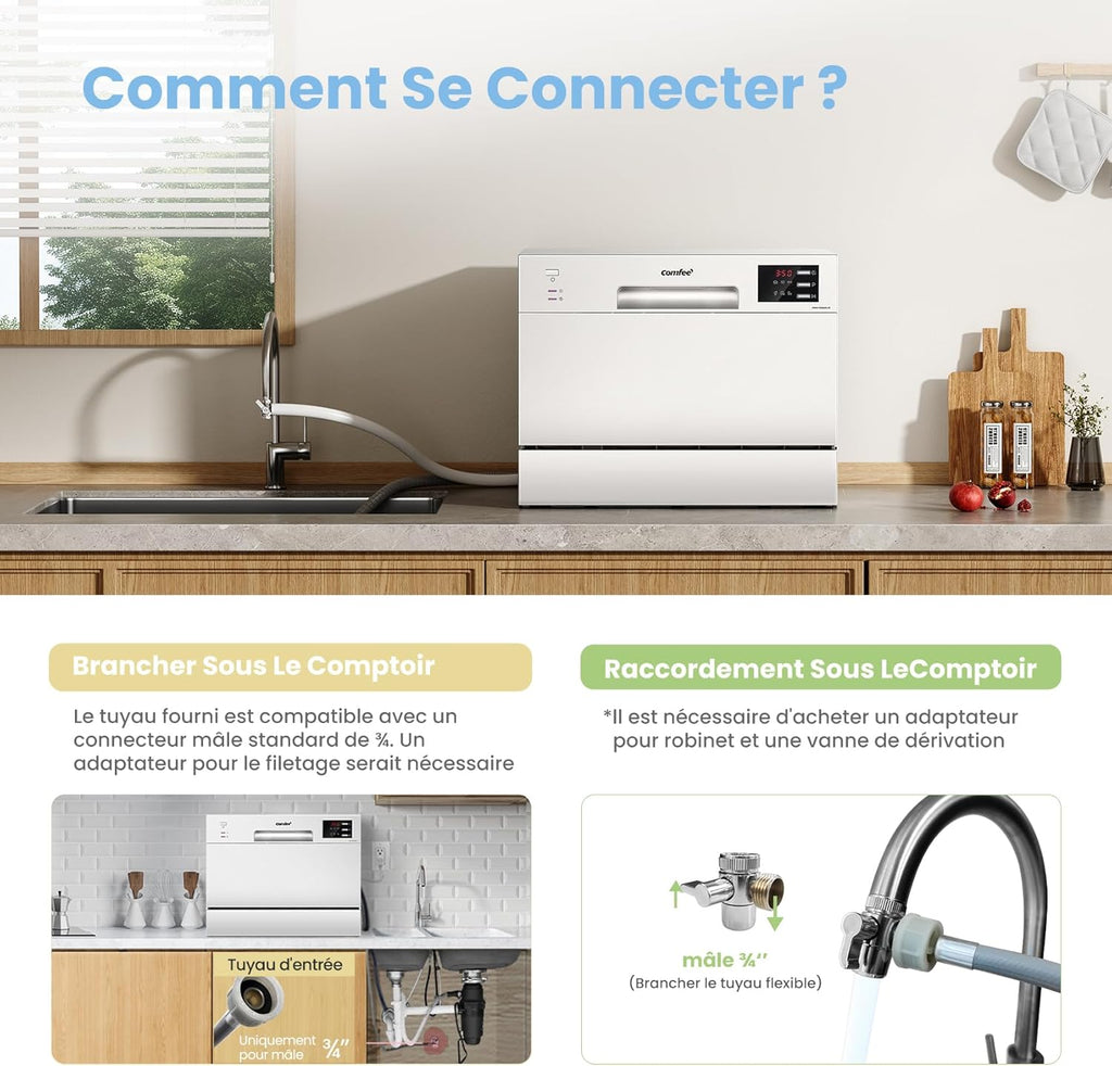 TD602E-W Lave-vaisselle compact pose libre, écran LED, 6,5 litres, blanc
