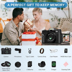 Appareil Photo Numérique 6K 64MP avec WiFi, Carte TF 64 Go, Microphone, Autofocus